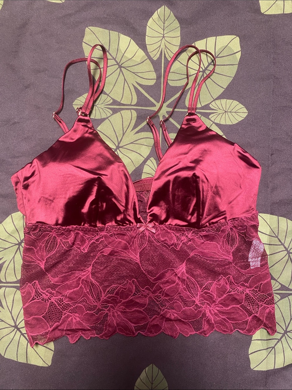 Auden Satin & Lace Bralette in Deep Wine